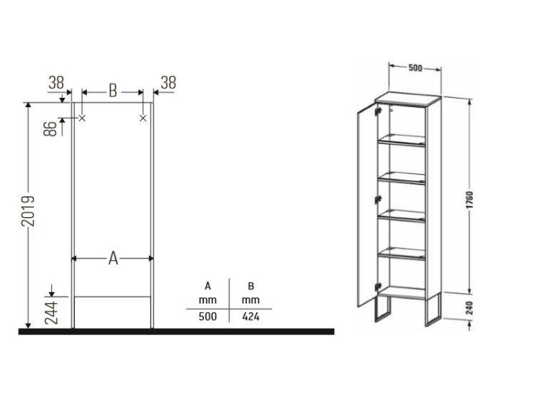 Шкаф-пенал Duravit XSquare 500x356x1760 мм напольный петли справа цвет белый глянцевый XS1314R2222