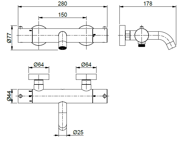 Смеситель для ванны и душа Almar 316 Stainless Steel настенный цвет Stainless Steel E400007316
