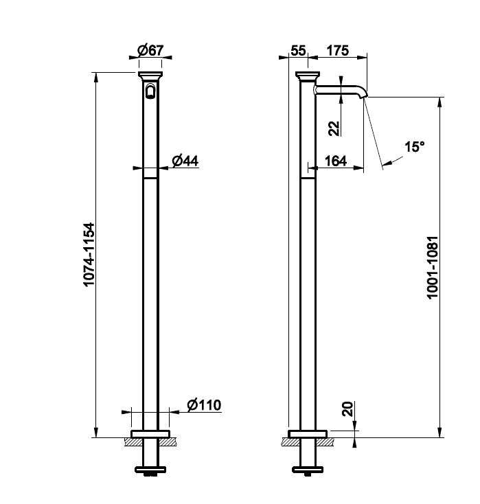Смеситель для ванны Gessi Origini напольный Finox Brushed Nickel 66095149