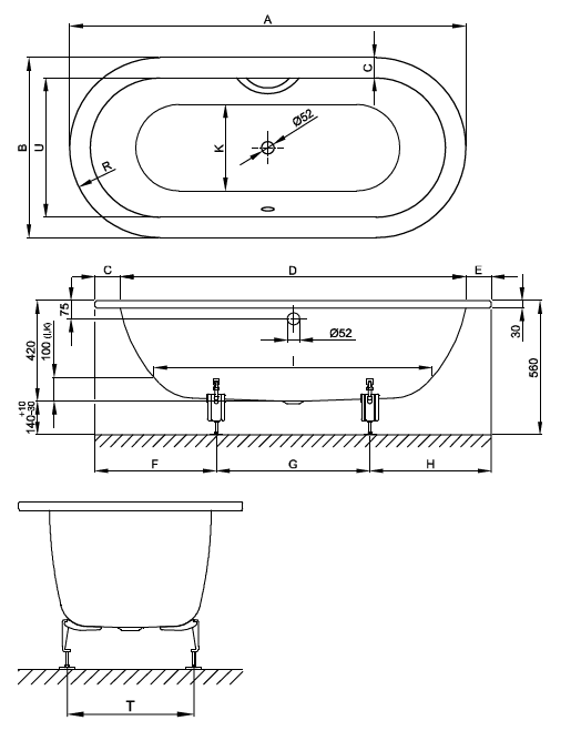 Ванна Bette BetteStarlet Oval 1500x800x420 мм цвет Snow 2700440