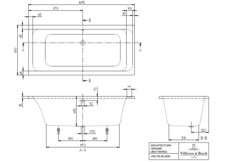 Ванна Villeroy & Boch Architectura 1700x800 мм UBA178ARA2V01