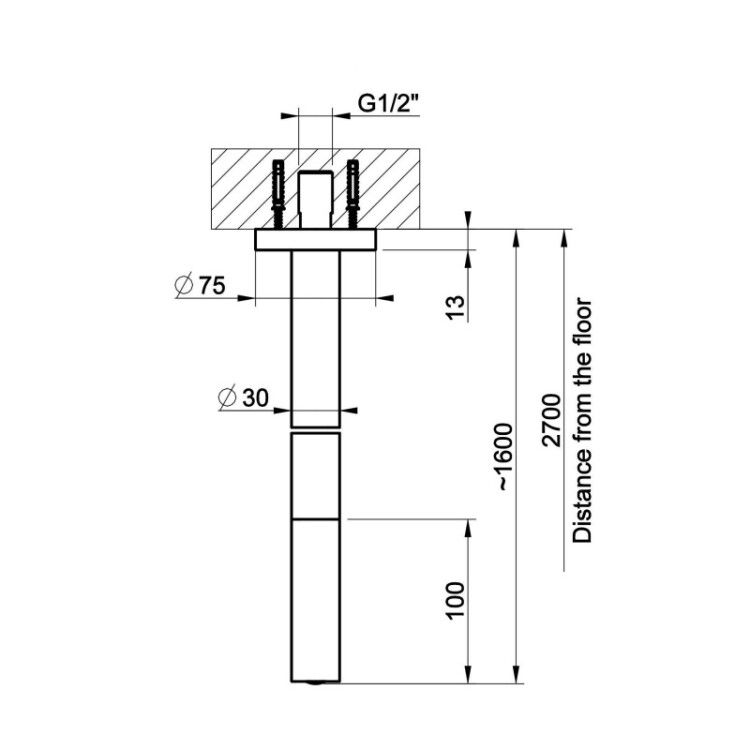 Излив Gessi Anello для раковины потолочный 1600 мм Finox Brushed Nickel 63399149