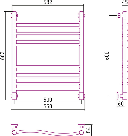 Полотенцесушитель водяной Сунержа Флюид+ 500x600 мм без покрытия 00-0222-6050