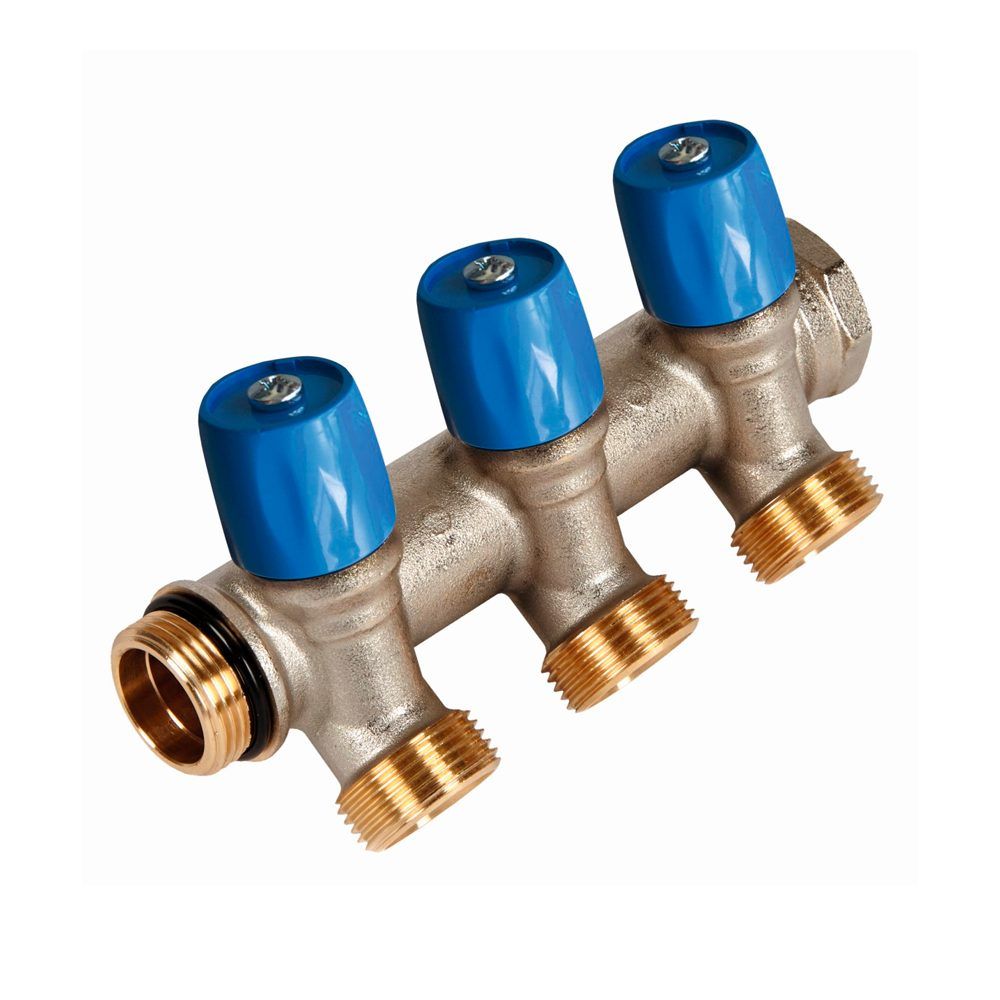 Коллектор с синими вентилями Henco VBS 1x3/4 Евроконус 4 выхода VBS060504-BL