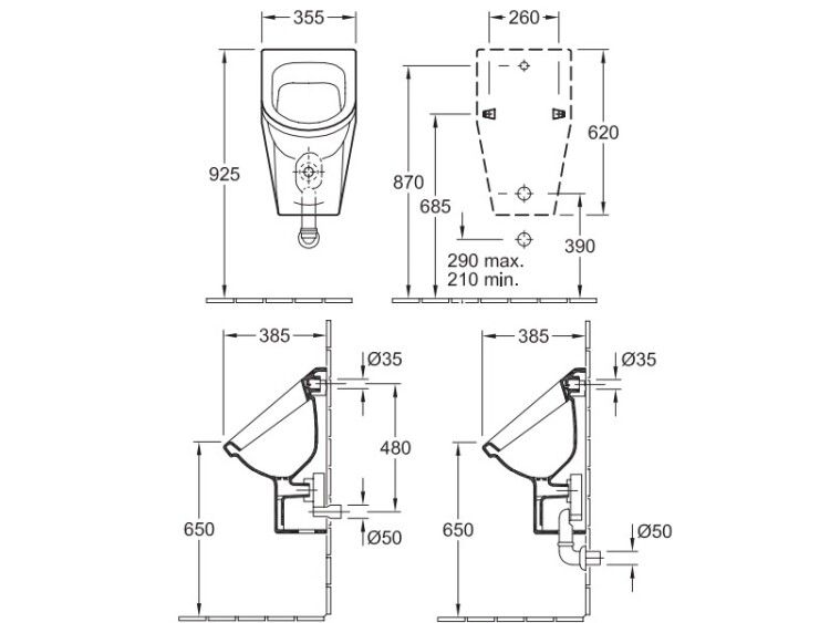 Писсуар Villeroy & Boch Architectura подвесной 355х385х620 мм альпийский белый 55742001