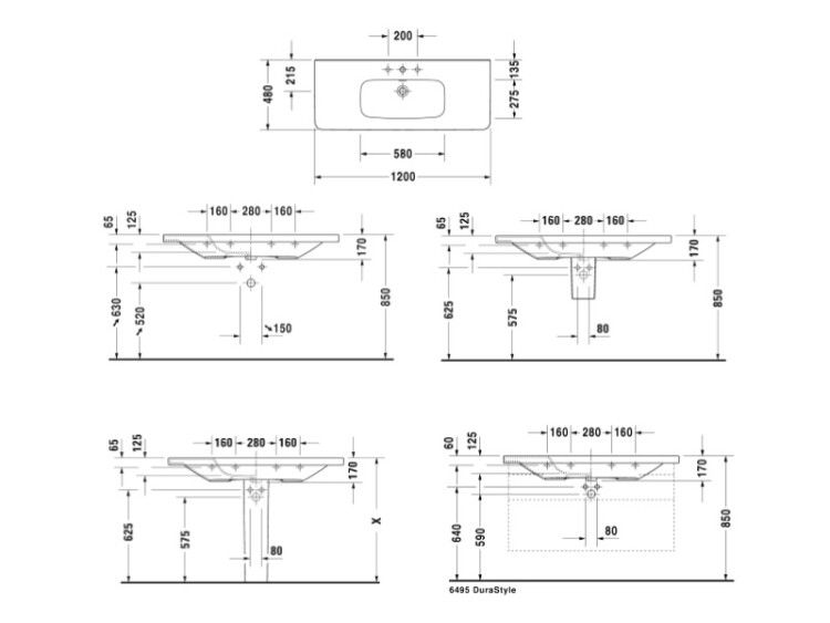 Раковина Duravit DuraStyle 1200x480 мм встраиваемая с 1 отверстием для смесителя 2320120000