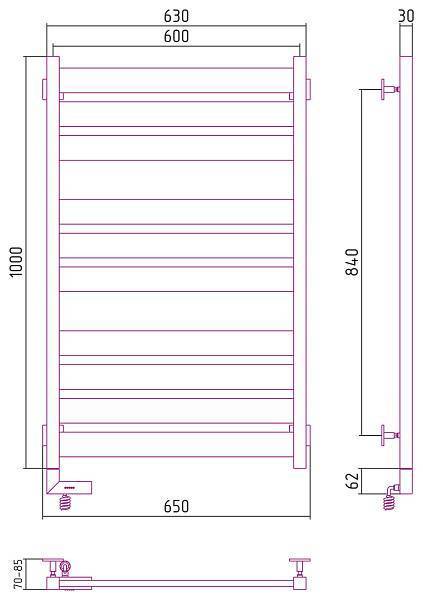 Полотенцесушитель электрический Сунержа Центурион 2.0 600x1000 мм левый матовый черный 31-5602-1060