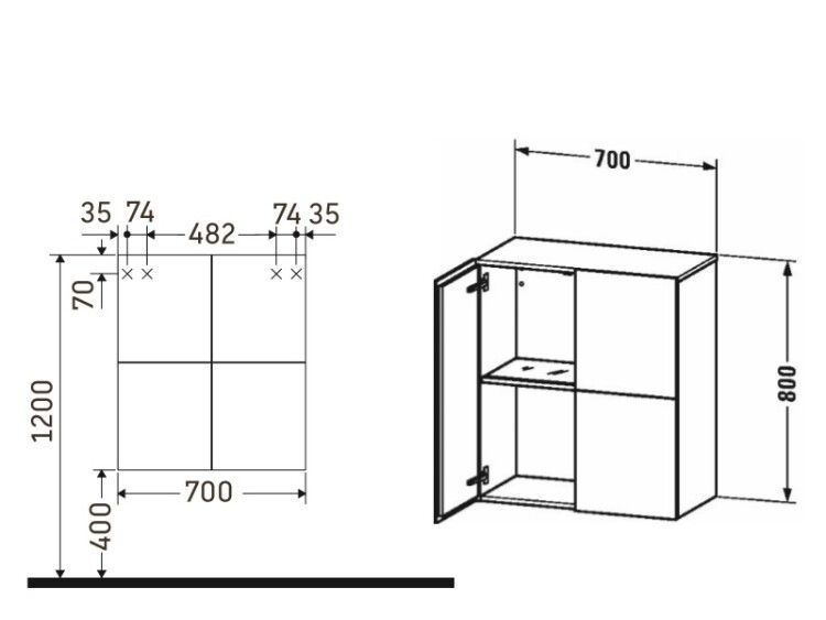 Шкаф-пенал Duravit L-Cube 700x363x800 мм подвесной петли слева/справа белый глянцевый LC117702222