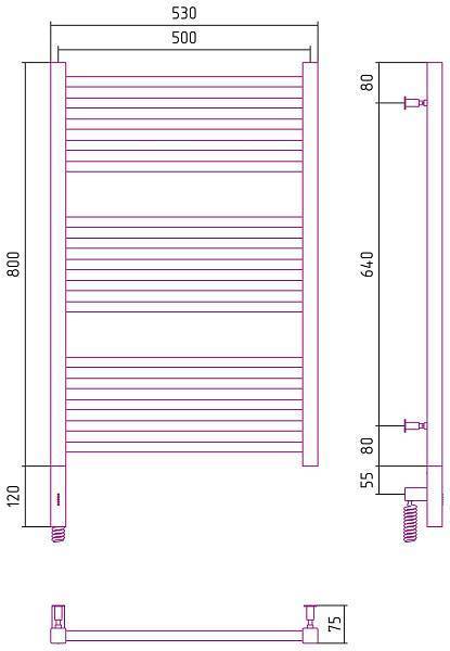 Полотенцесушитель электрический Сунержа Модус 3.0 500x800 мм левый матовый черный 31-5700-8050