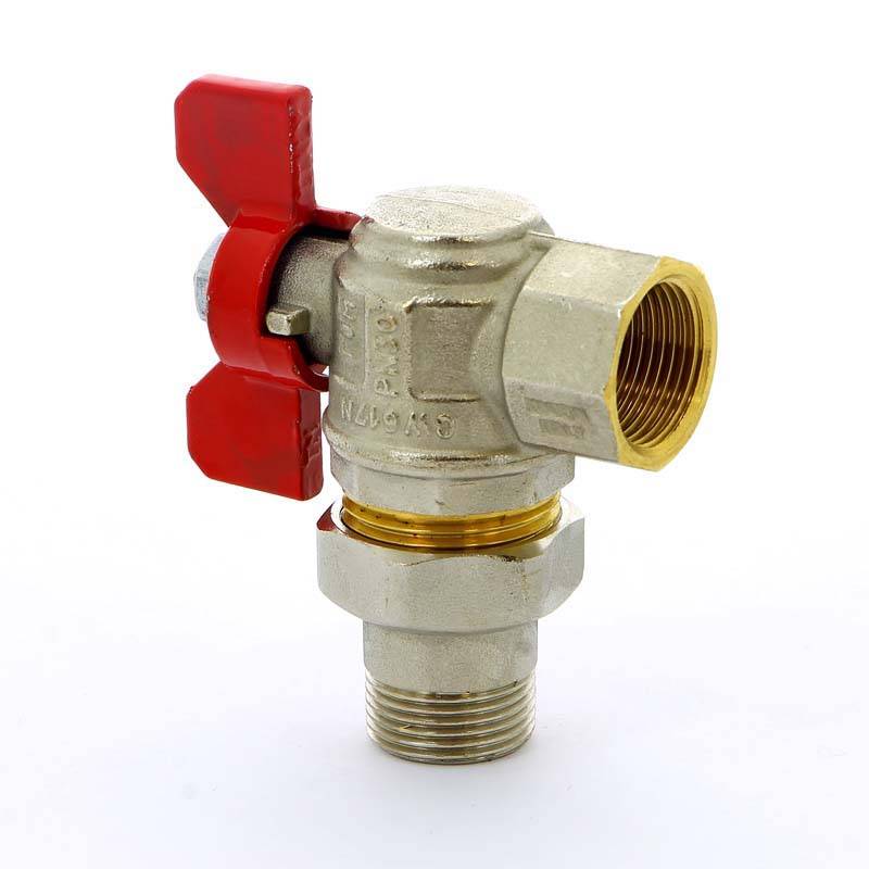 Кран шаровой Tiemme угловой НВ с разъемным соединением для коллектора бабочка 3/4 2120005