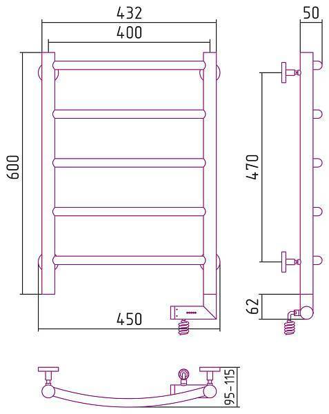 Полотенцесушитель электрический Сунержа Галант 2.0 400x600 мм правый матовый белый 30-5201-6040