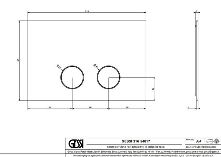 Клавиша смыва Gessi для инсталляций Tece 215x5x145 мм цвет Black Metal Brushed PVD 54617707