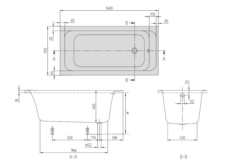 Ванна Villeroy & Boch Architectura 1400x460 мм альпийский белый UBA147ARA2V01