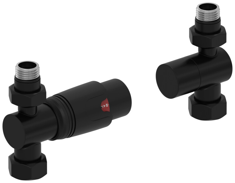Терморегулятор, Сунержа, автоматический, G 1/2 НР х G 3/4 НГ, набор, прямой, цвет-чёрный матовый