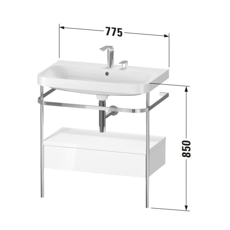Консоль с раковиной Duravit Happy D.2 Plus 575x490x850 мм рама хром ящик белый HP4842O2222
