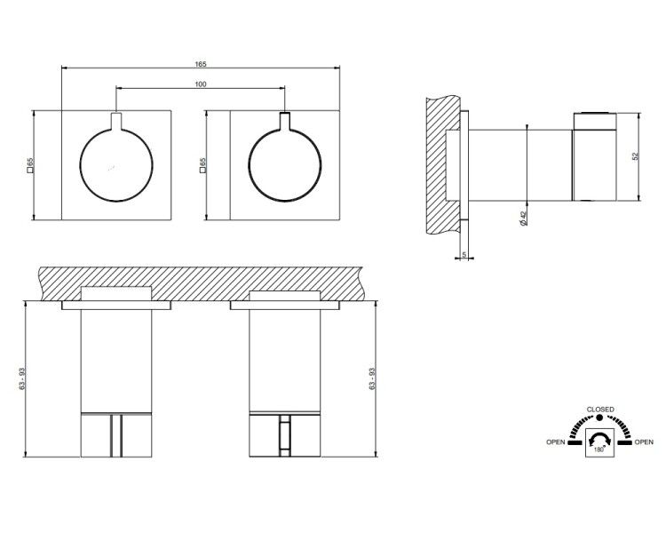 Смеситель для душа Gessi Inverso Bath Shower встраиваемый на 2 потребителя цвет Brass PVD 73034710