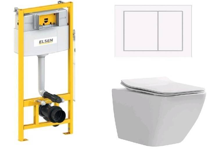Комплект ELSEN E05 унитаз подвесной 360x530x365 мм инсталляция и клавиша белый EIN5001120E05white818BSet