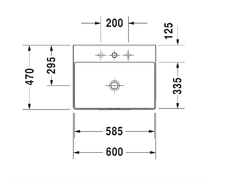 Раковина Duravit DuraSquare 600x470 мм с 1 отверстием для смесителя 2353600041