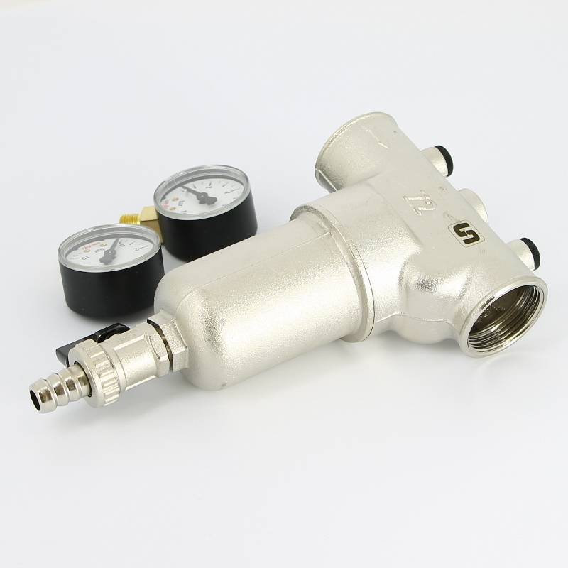 Фильтр промывной Uni-Fitt ВВ 1 со сливным краном и 2 манометрами 300 мкм никелированный 216N4030