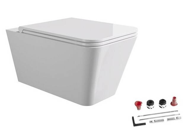 Унитаз подвесной безободковый Alice Hide Square 350х550 мм Aliglaze с сиденьем белый матовый 31210109SET