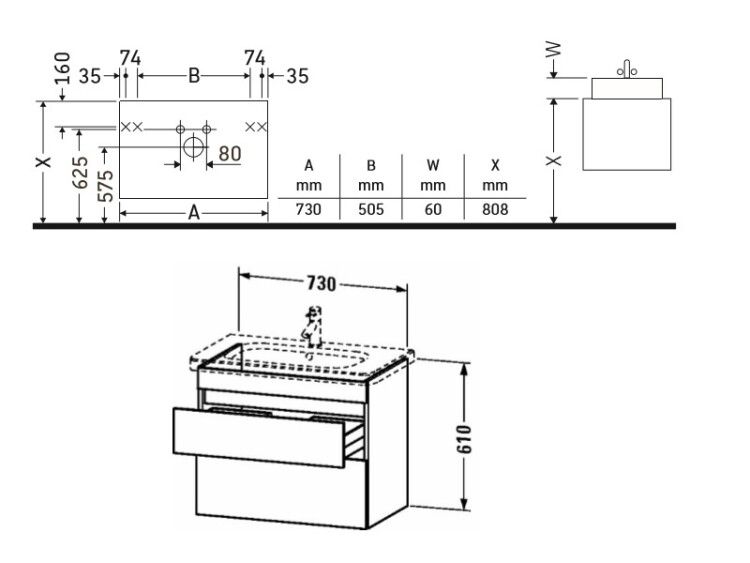 Тумба под раковину Duravit DuraStyle 730x448x610 мм подвесная 2 ящика цвет орех натуральный DS648107979