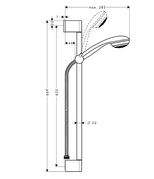 Душевой гарнитур Hansgrohe Crometta 85 Mono EcoSmart со штангой 650 мм хром 27652000