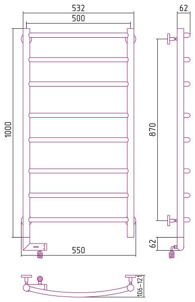 Полотенцесушитель электрический Сунержа Галант 2.0 500x1000 мм левый матовый черный 31-5200-1050