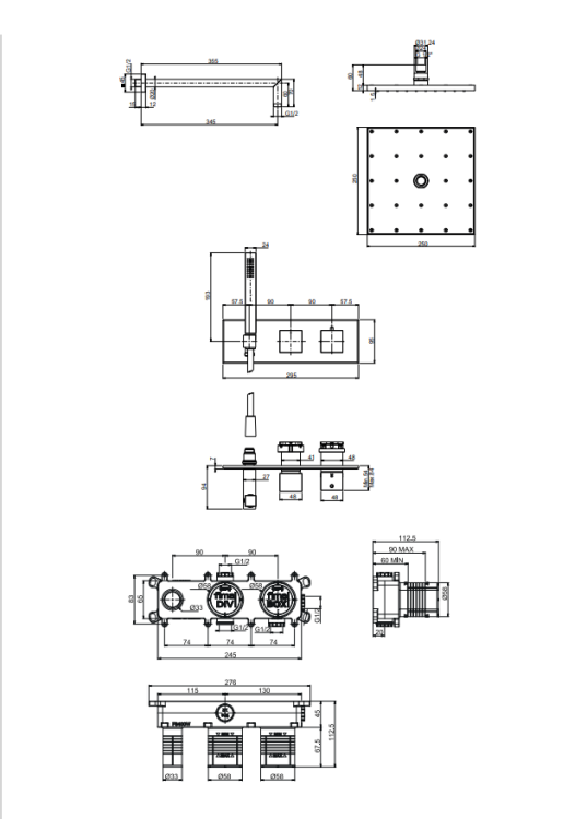 Душевой комплект Fima Carlo Frattini Shower systems термостатический брашированный никель F3989WX3Q256SN
