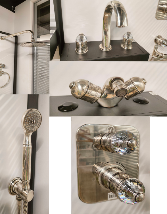 Комплект смесителей THG Duomo crystal для раковины биде и душа Antique Silver THGDuomoSet