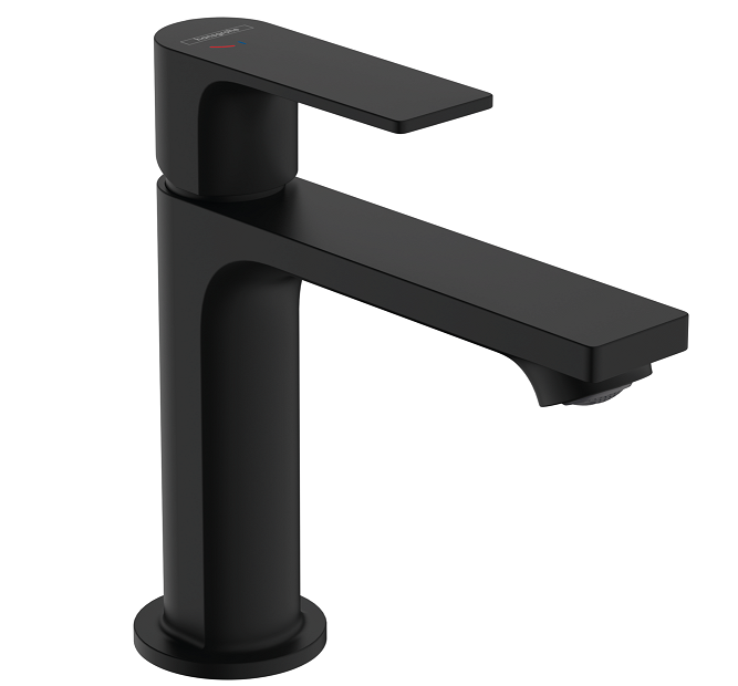 Смеситель для раковины Hansgrohe Rebris E 80 CoolStart со сливным гарнитуром Push-Open черный матовый 72560670