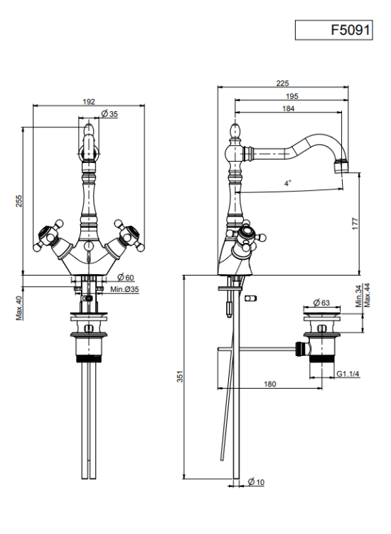 Смеситель для раковины Fima Carlo Frattini Elizabeth двухвентильный золото F5091OR