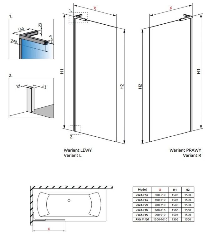 Шторка на ванну Radaway Modo SL PNJ II 600x1500 мм, петли слева, фурнитура хром, стекло прозрачное 103160600101L
