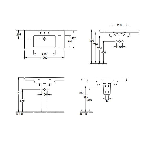 Раковина Villeroy & Boch Subway 2.0 1000x470 мм альпийский белый 7175A001