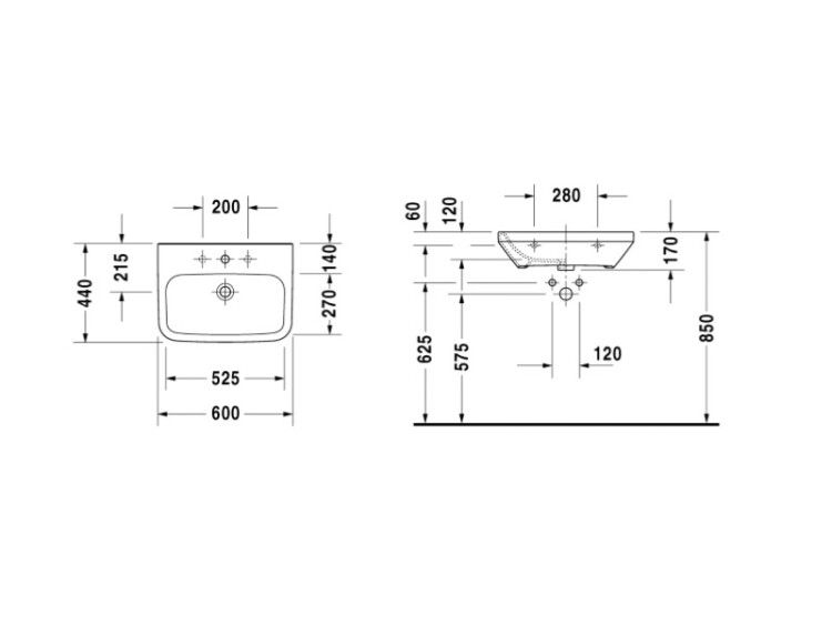 Раковина Duravit DuraStyle 600x440 мм медицинская без отверстий для смесителя 2324600070
