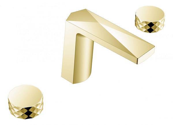 Смеситель для раковины Boheme Venturo врезной на 3 отверстия Diamond золото матовое 150-MG-DIAMOND