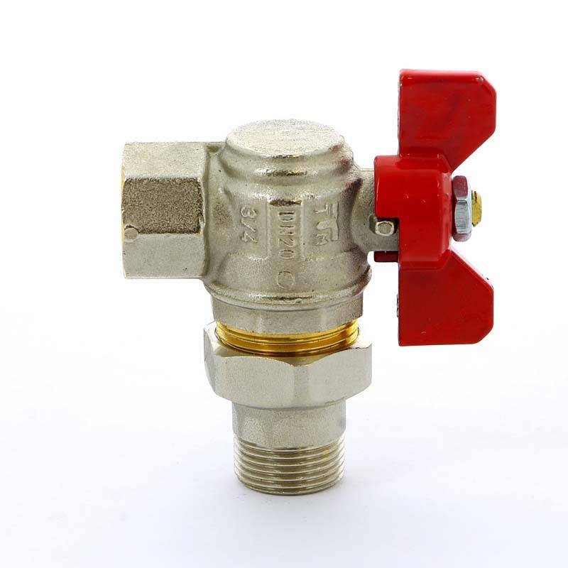 Кран шаровой Tiemme угловой НВ с разъемным соединением для коллектора бабочка 3/4 2120005