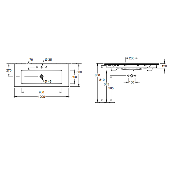 Раковина Villeroy & Boch Venticello 1200x500x120 мм, цвет альпийский белый, без отверстия для смесителя 4104CJ01