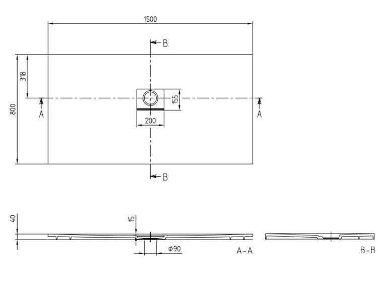 Душевой поддон Villeroy & Boch Squaro Infinity 1500x800x40 мм Stone White UDQ1580SQI2IVRW
