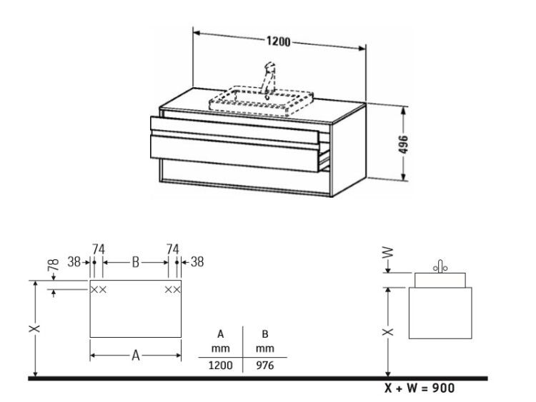 Тумба под раковину Duravit Ketho 1200x550x496 мм подвесная графит матовый KT675604949