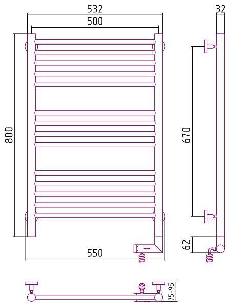 Полотенцесушитель электрический Сунержа Богема 2.0 500x800 мм правый светлая слоновая кость 1015-5205-8050 RAL 1015