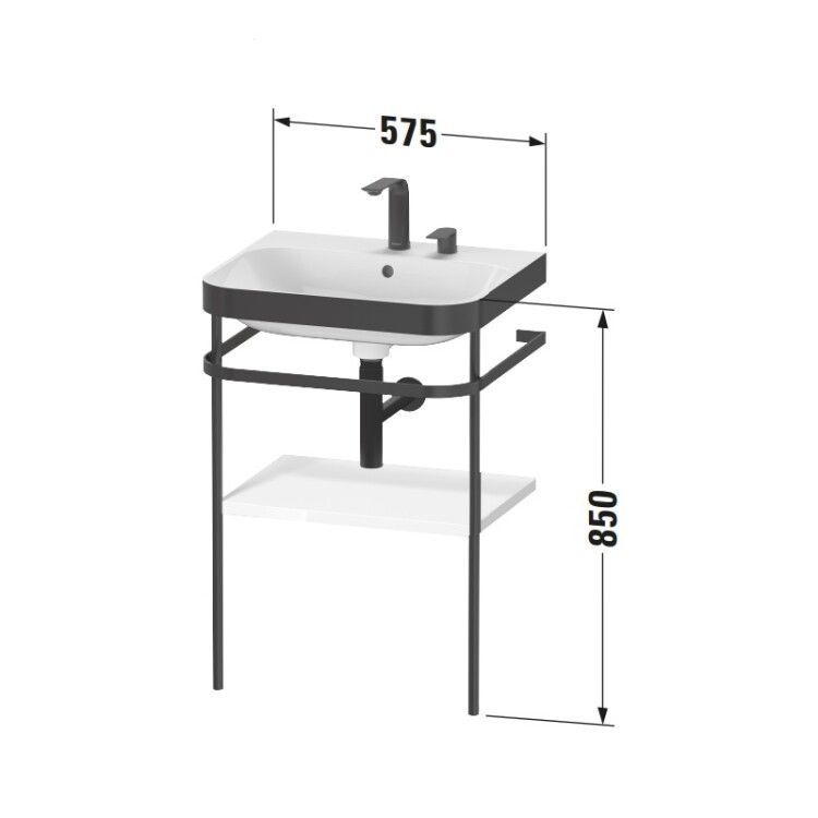 Консоль с раковиной Duravit Happy D.2 Plus 575x490x850 мм рама чёрный матовый полка белая HP4735E2222