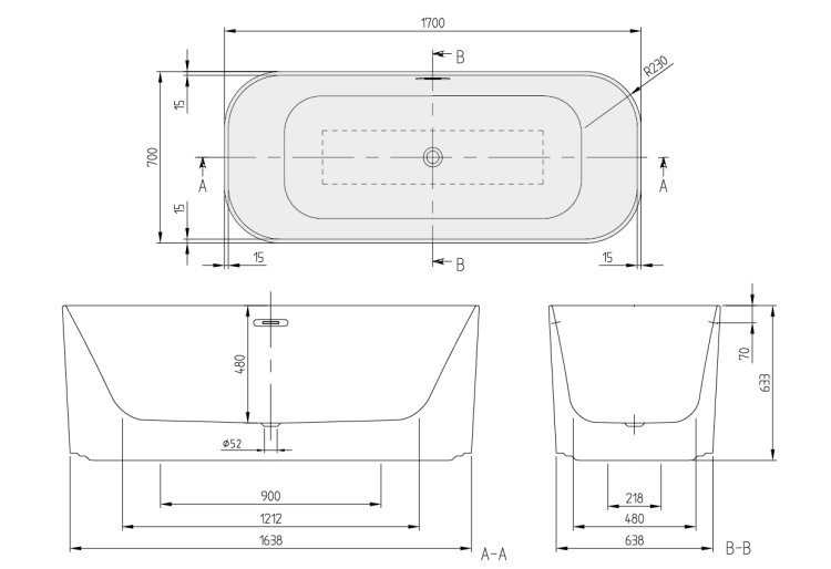 Ванна отдельностоящая Villeroy & Boch Finion 1700x700 мм Stone White UBQ177FIN7N100V4RW