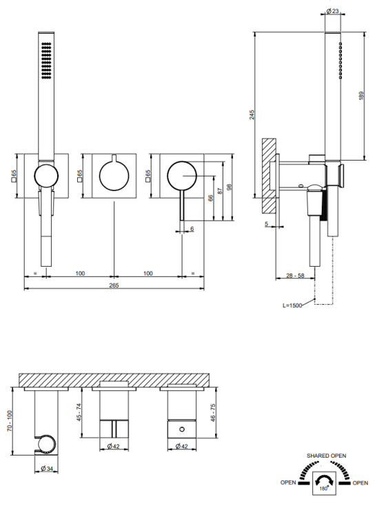 Смеситель для душа Gessi Inverco Rigato встраиваемый на 2 потребителя цвет Black Metal PVD 73536706