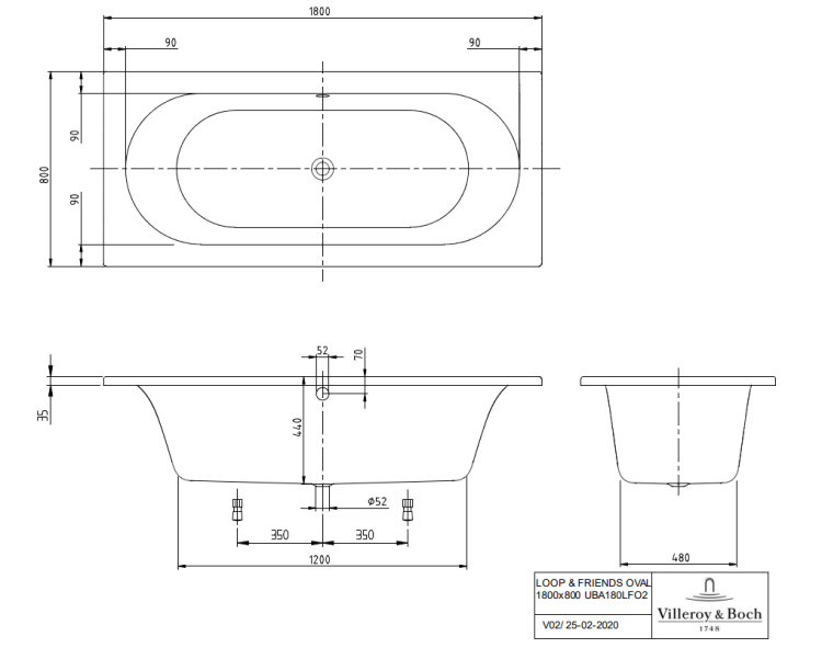 Ванна Villeroy & Boch Loop & Friends 1800x800 мм альпийский белый UBA180LFO2V01