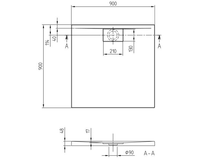 Душевой поддон Villeroy & Boch Architectura Metalrim 900x900 мм с антислипом VilboGrip белый UDA9090ARA148GV01
