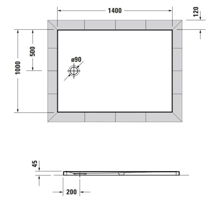 Душевой поддон Duravit Tempano 1400x1000x45 мм с антислипом белый 720203000000001