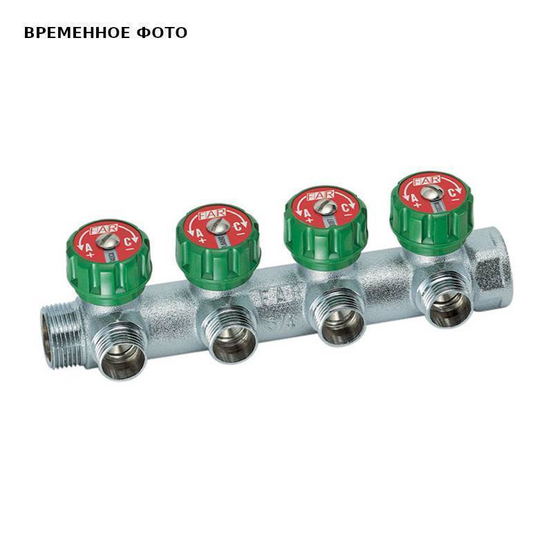 Коллектор регулирующий FAR 1 (ВР-НР) на 4 выхода 1/2 НР плоское уплотнение FK 3824 112TP