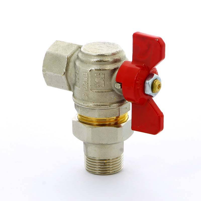 Кран шаровой Tiemme угловой НВ с разъемным соединением для коллектора бабочка 3/4 2120005