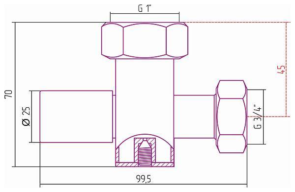 Вентиль запорный с клапаном Стилье круглый G1 НГ x G3/4 НГ без покрытия 01100-1034