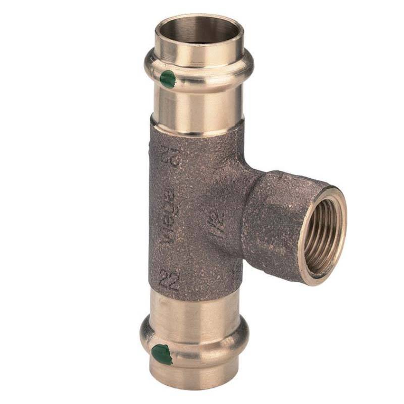 Тройник пресс-В Viega Sanpress 22х3/4х22 бронза 313975